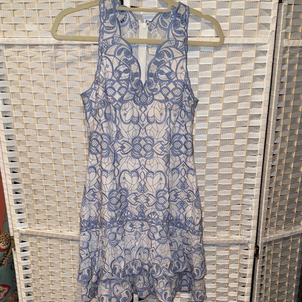 Chic Blue Patterned Mini Dress